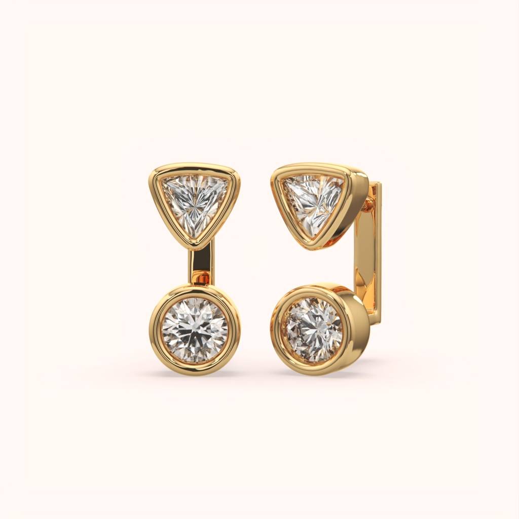 18K Gold Vermeil Trilliant & Round Diamond Studs : KES0027-Gold