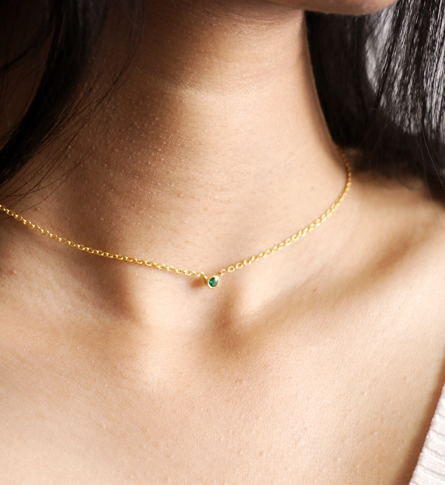 Emerald Solitaire Necklace : AJJSS0149