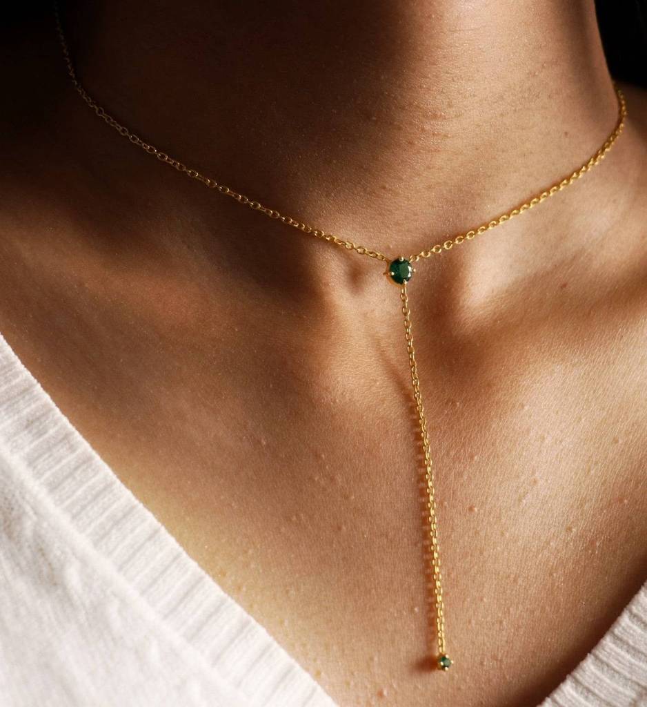 Emerald Drop Lariat Necklace : AJJSS0150
