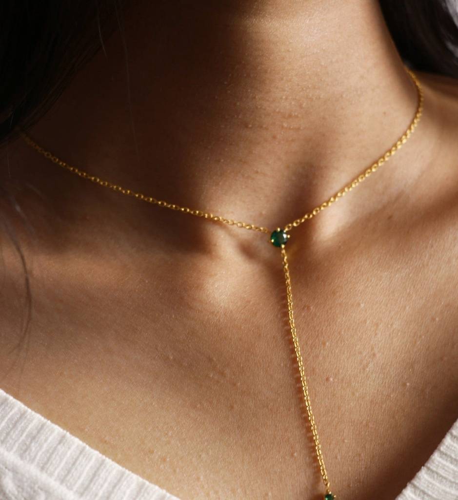 Emerald Drop Lariat Necklace : AJJSS0150