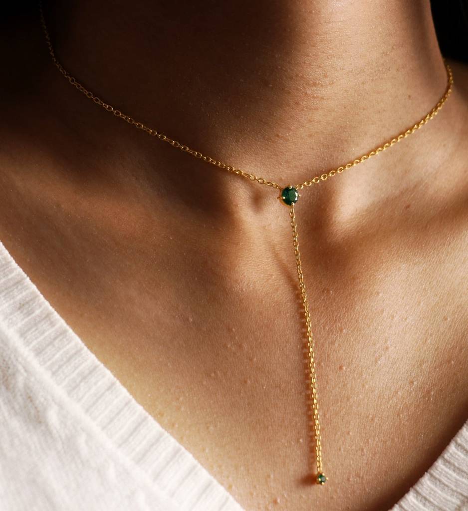Emerald Drop Lariat Necklace : AJJSS0150