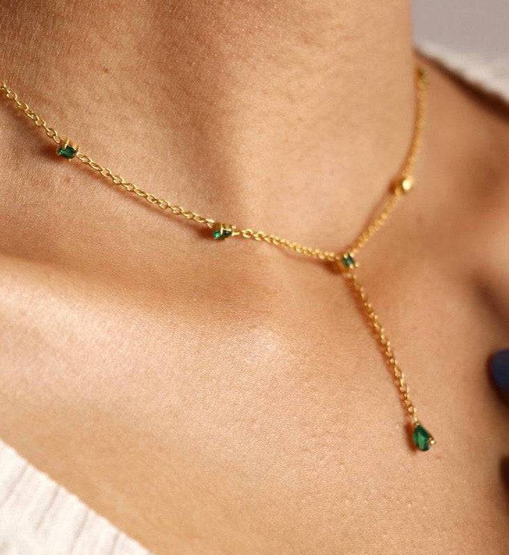Emerald Lariat Necklace : AJJSS0153
