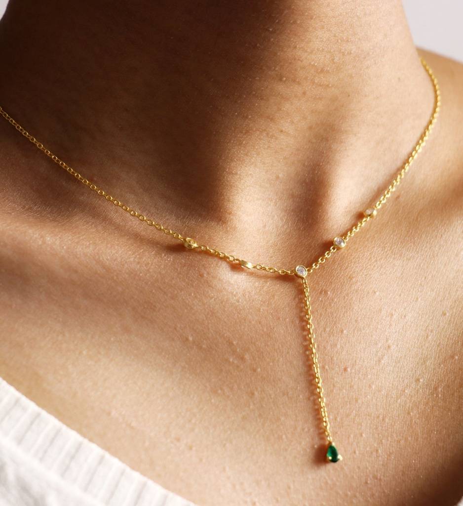 Emerald Duet Lariat Necklace : AJJSS0154