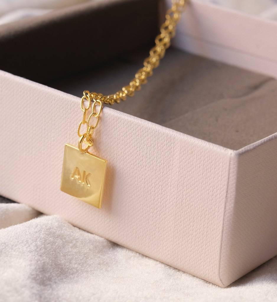 Engraved Square Bar Necklace : AJJSS0254