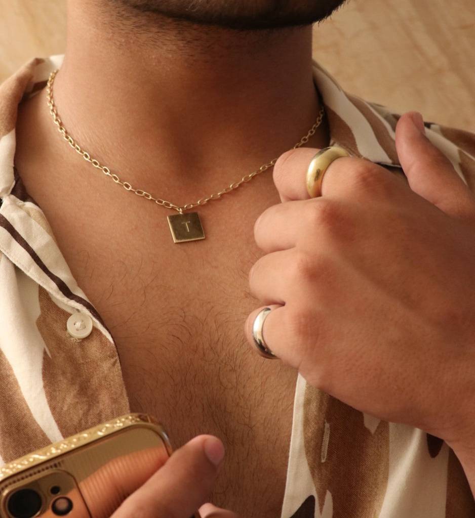 Engraved Square Bar Necklace : AJJSS0254