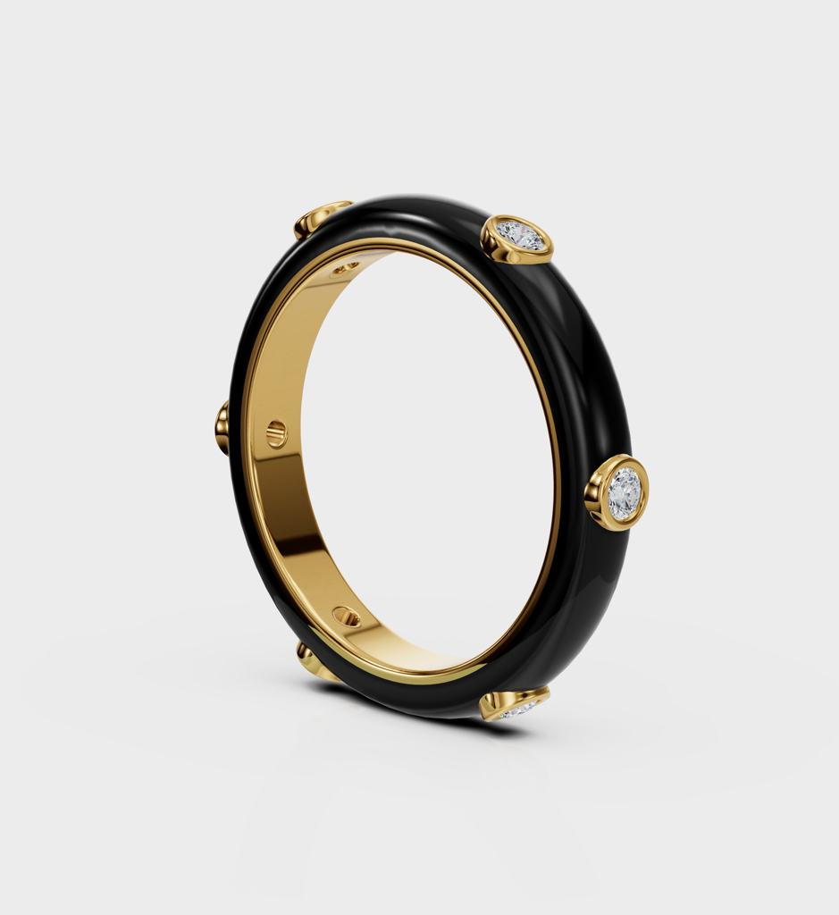 Black Studded Enamel Ring : AJJSS0642