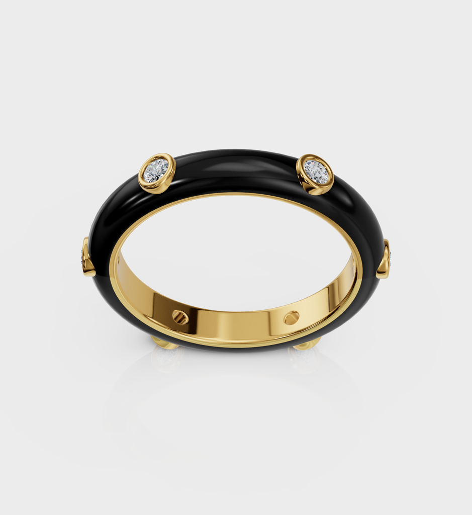 Black Studded Enamel Ring : AJJSS0642