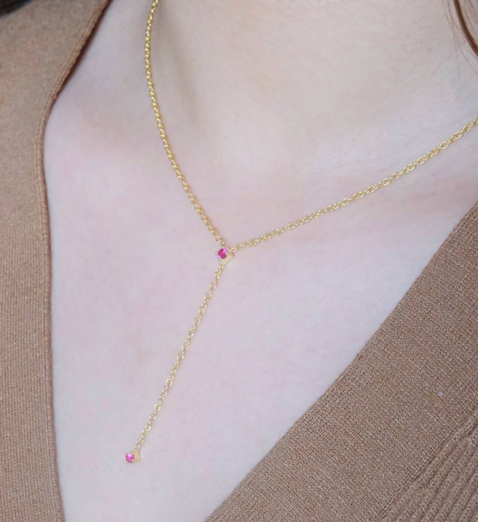 Ruby Drop Lariat Necklace : AJJSS0705