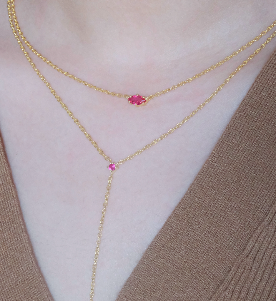 Ruby Drop Lariat Necklace : AJJSS0705