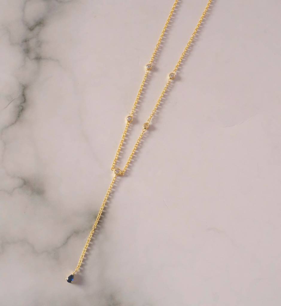 Sapphire Duet Lariat Necklace : AJJSS0724