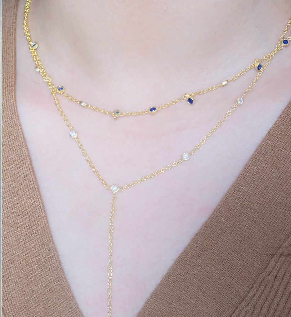 Sapphire Duet Lariat Necklace : AJJSS0724