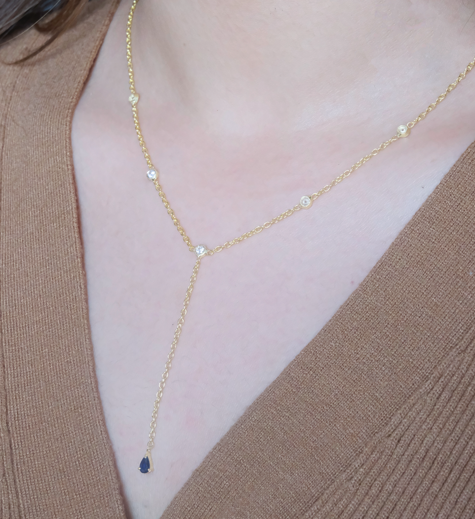 Sapphire Duet Lariat Necklace : AJJSS0724