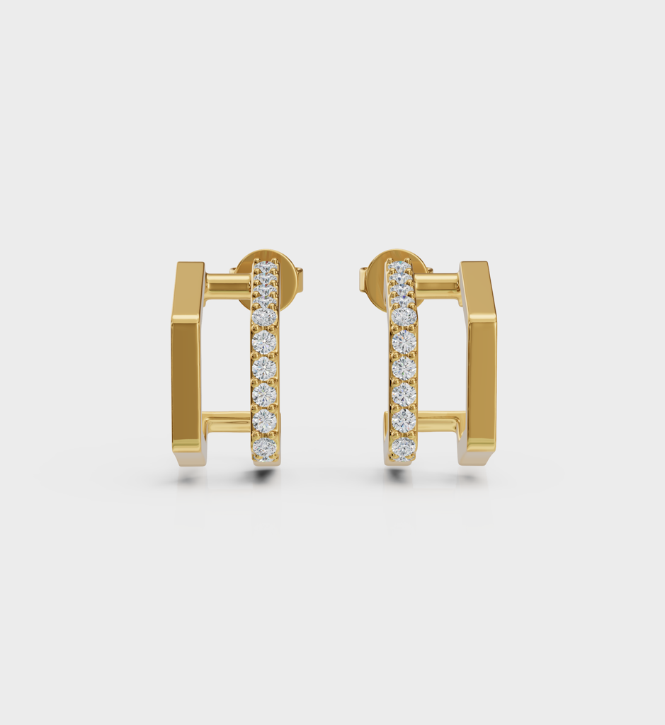 Hexagon Diamond Huggie : AJJSS0795
