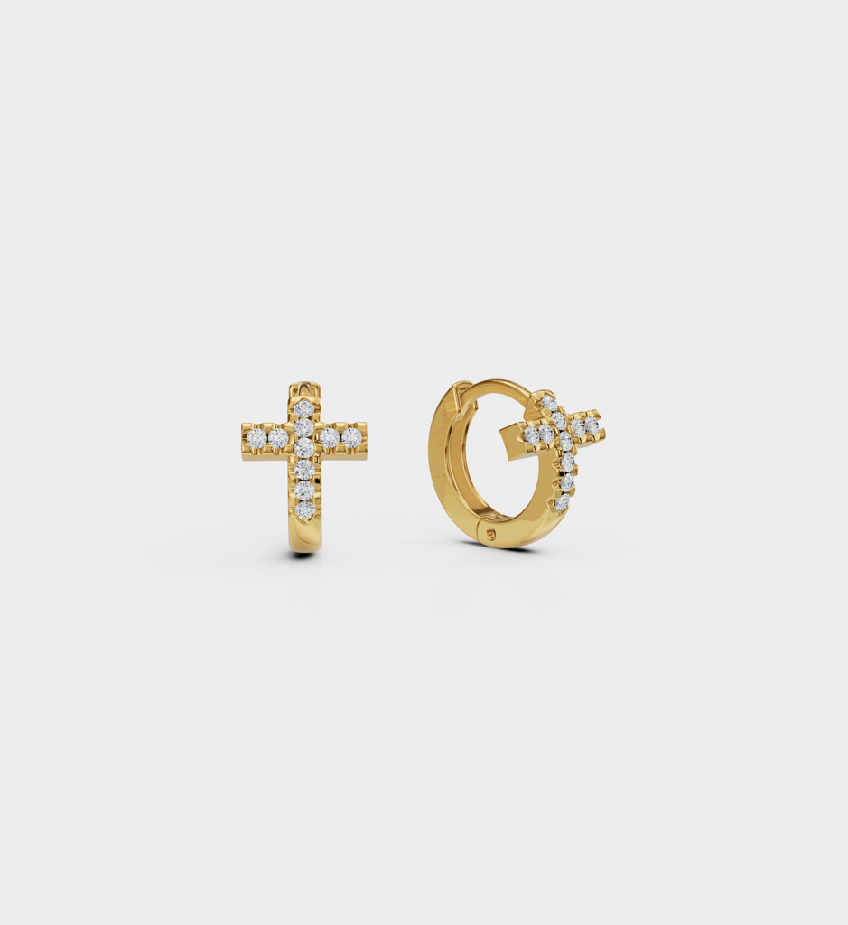 Tiny Pave Cross Huggie Earring : AJJ_0288_SSGV