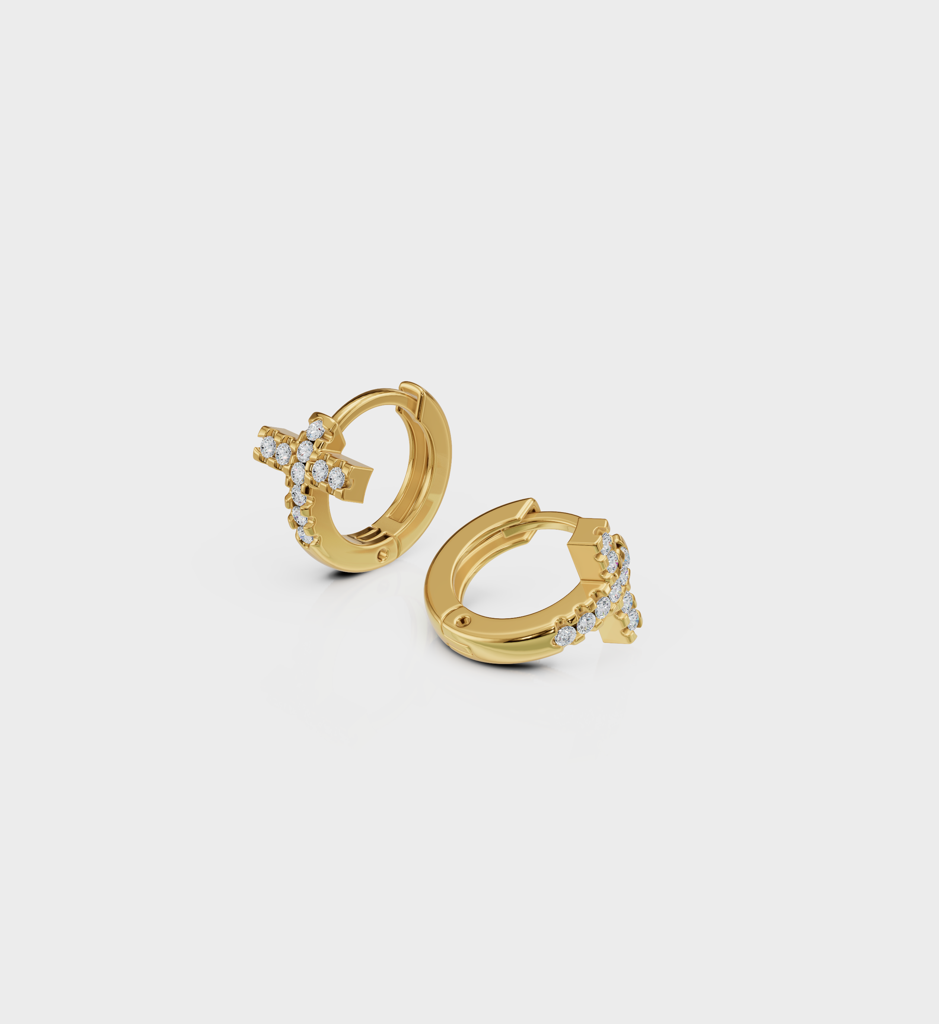 Tiny Pave Cross Huggie Earring : AJJ_0288_SSGV