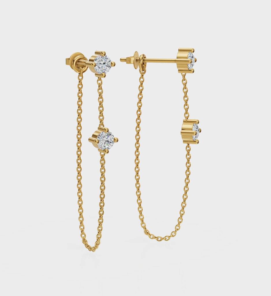 Double Stud Chain Earrings : AJJ_0587_SSGVE