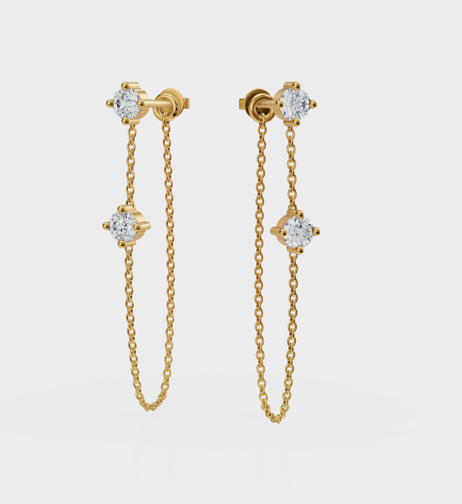 Double Stud Chain Earrings : AJJ_0587_SSGVE