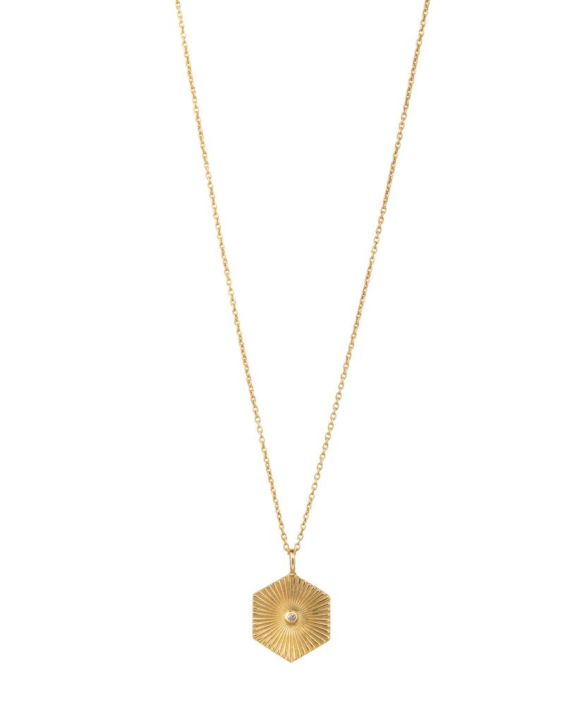 Hexagon Sunburst Pendant Necklace : AJPN2