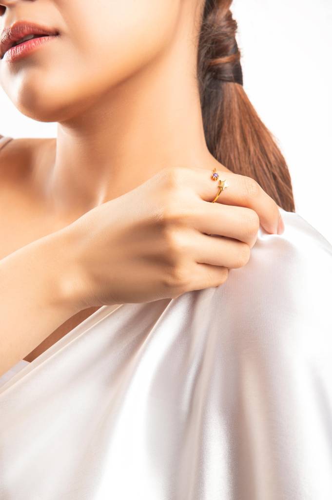 Gold Star & Amethyst Open Ring : AJPR12