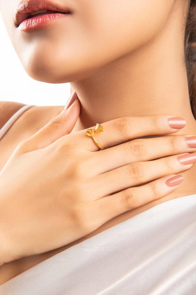 Raw Citrine Double Stone Open Ring : AJPR13