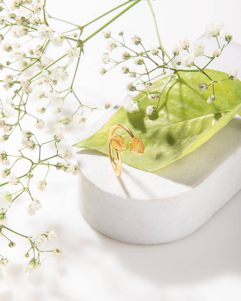 Raw Citrine Double Stone Open Ring : AJPR13