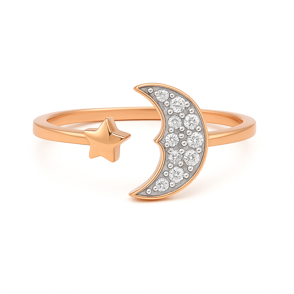 Celestial Moon & Star Ring In Sterling Silver : AJR0022