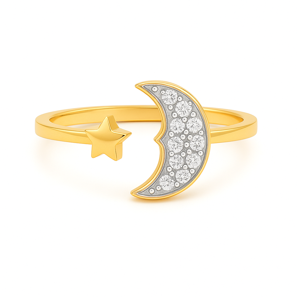 Celestial Moon & Star Ring In Sterling Silver : AJR0022