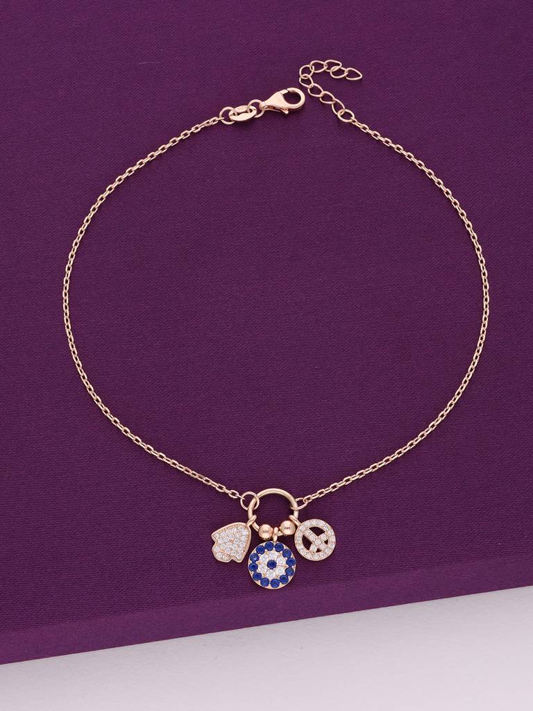 Sterling Silver Trendy Evil Eye Charm Anklet : AKCH28-RG-NA
