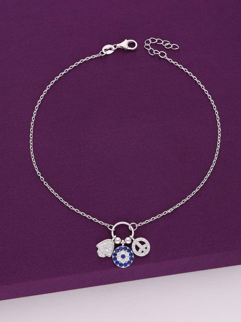 Sterling Silver Trendy Evil Eye Charm Anklet : AKCH28-S-NA