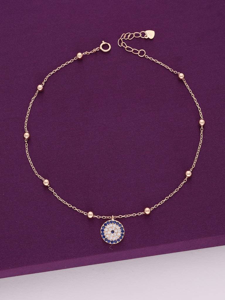 Sterling Silver Trendy Evil Eye & Beads Chain Anklet : AKCH29-RG-NA