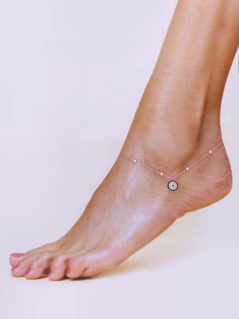 Sterling Silver Trendy Evil Eye & Beads Chain Anklet : AKCH29-RG-NA