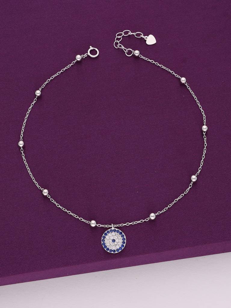 Sterling Silver Trendy Evil Eye & Beads Chain Anklet : AKCH29-S-NA