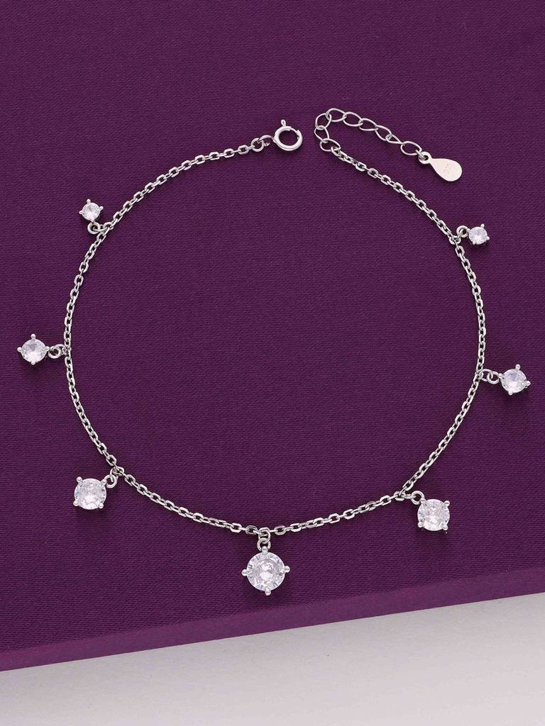 Sterling Silver Charms Of Solitaire Orbs Anklet : AKCH30-S-NA