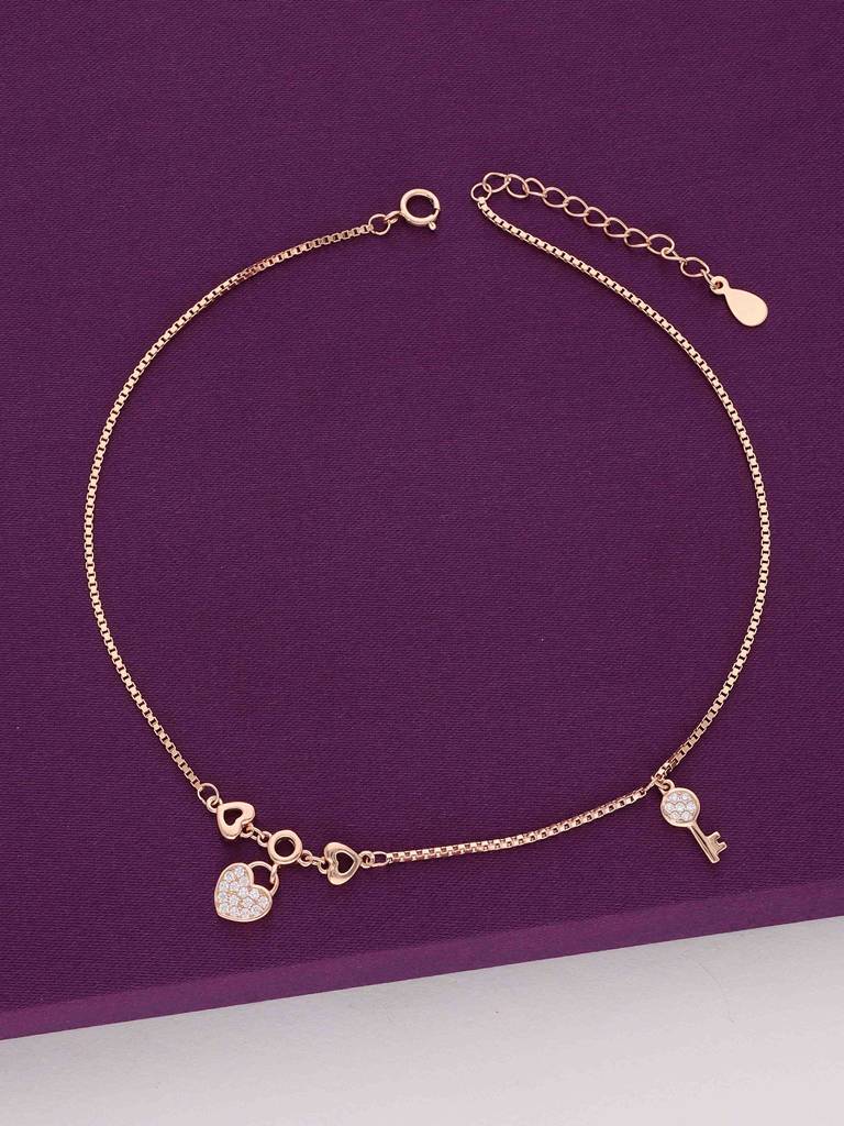 Sterling Silver Heart & Key Anklet : AKCH34-RG-NA