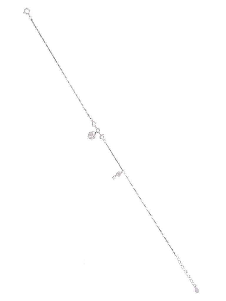 Sterling Silver Heart & Key Anklet : AKCH34-S-NA
