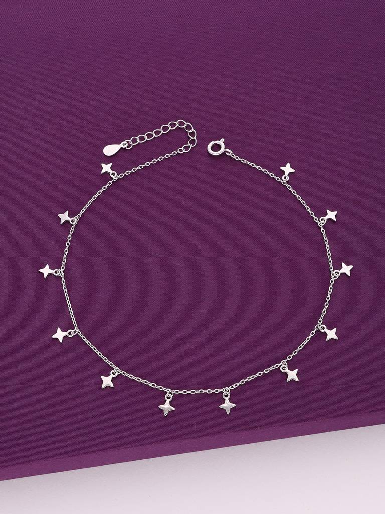 Sterling Silver Shining Star Charm Anklet : AKCH35-S-NA