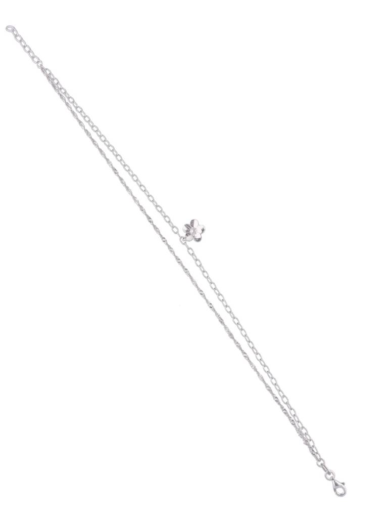 Sterling Silver Link Chain Floral Charm Anklet : AKCH37-S-NA