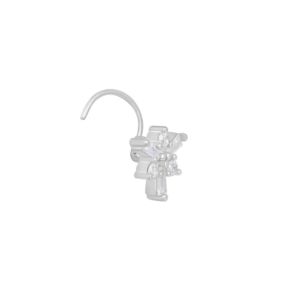 Pure Silver Frosted Snowflakes Nose Pin : AKNP448