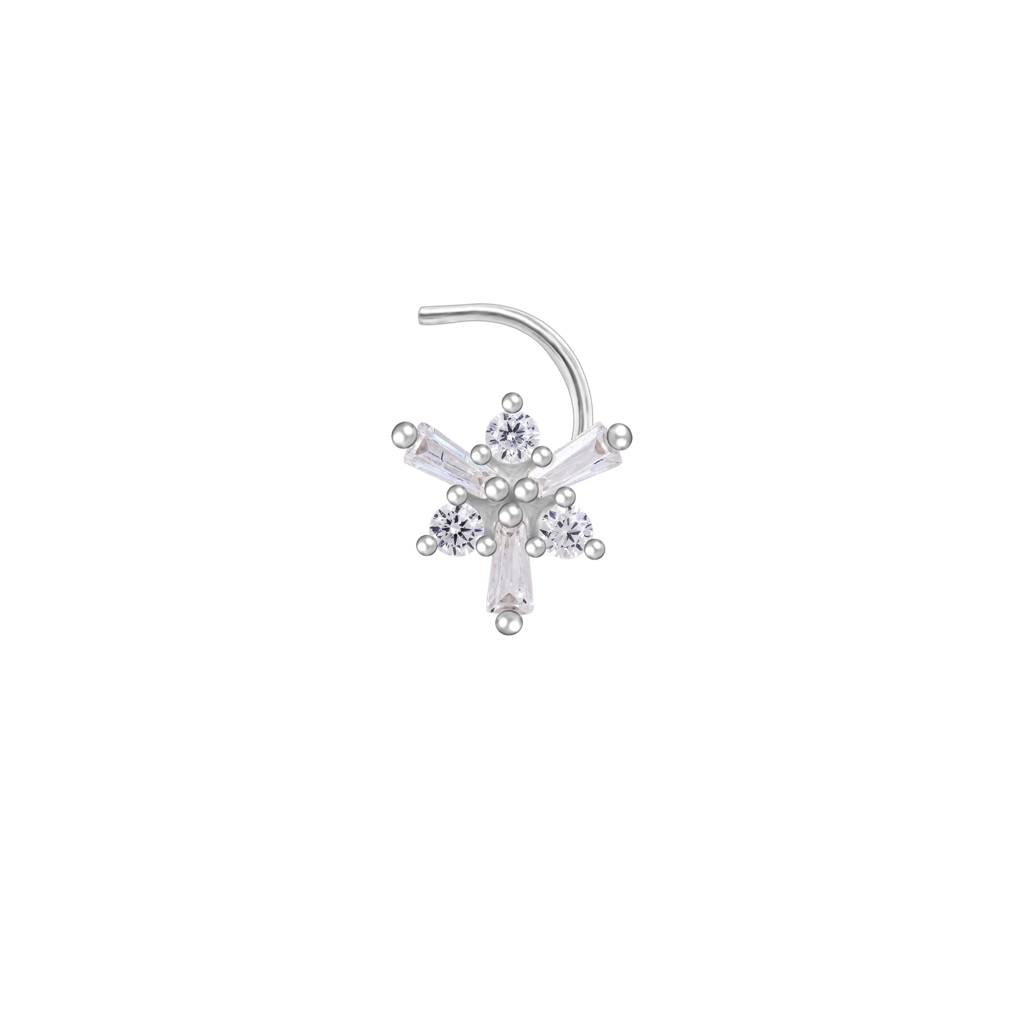 Pure Silver Frosted Snowflakes Nose Pin : AKNP448