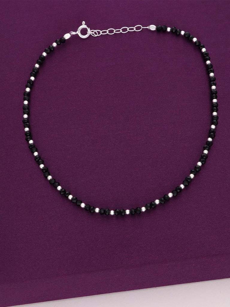 Sterling Silver Black Beads Nazaria Anklet : AKNZ7-S-NA