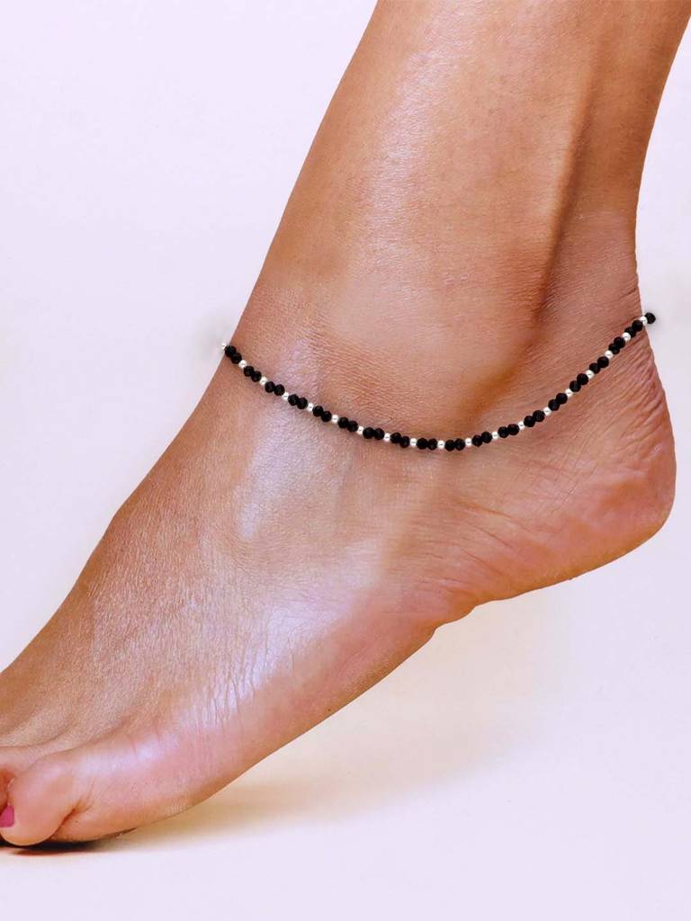 Sterling Silver Black Beads Nazaria Anklet : AKNZ7-S-NA