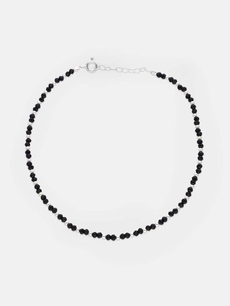 Sterling Silver Black Beads Nazaria Anklet : AKNZ7-S-NA