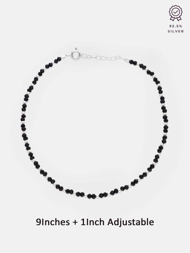 Sterling Silver Black Beads Nazaria Anklet : AKNZ7-S-NA