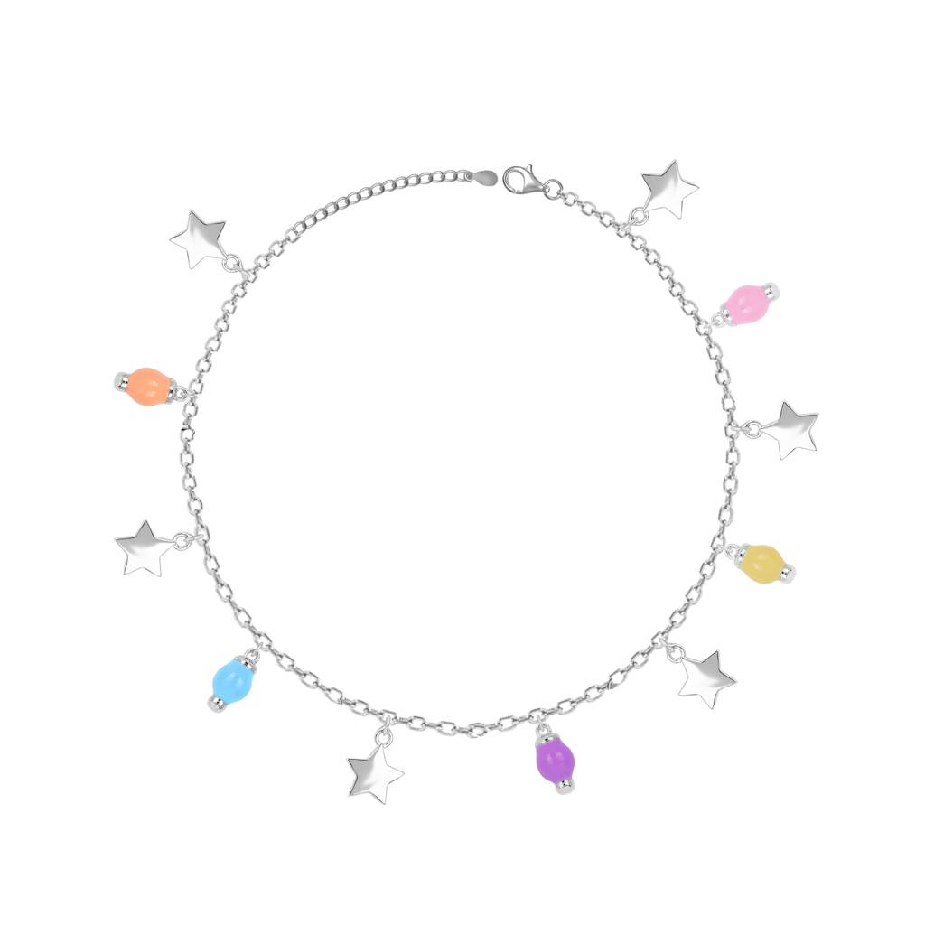 Star Drop Charm Anklet In Silver Color : AKPA228