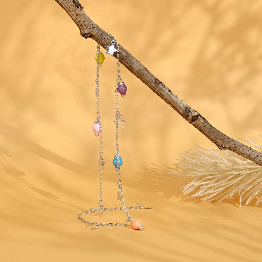Star Drop Charm Anklet In Silver Color : AKPA228