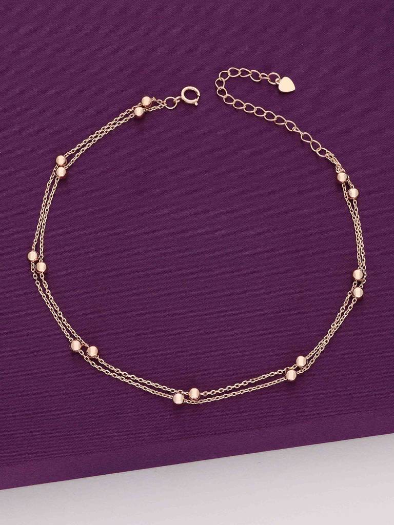 Sterling Silver Rose Gold Argent Spheres Layered Anklet : AKTH11-RG-NA