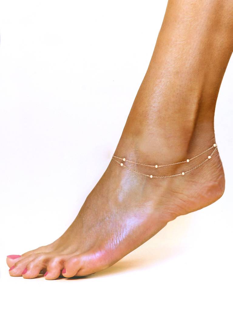 Sterling Silver Rose Gold Argent Spheres Layered Anklet : AKTH11-RG-NA
