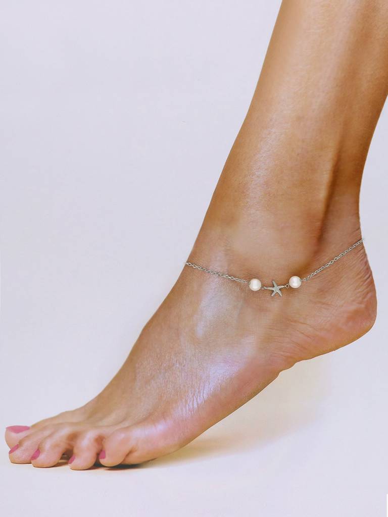 Sterling Silver Pearly Delight Anklet : AKTH16-S-NA