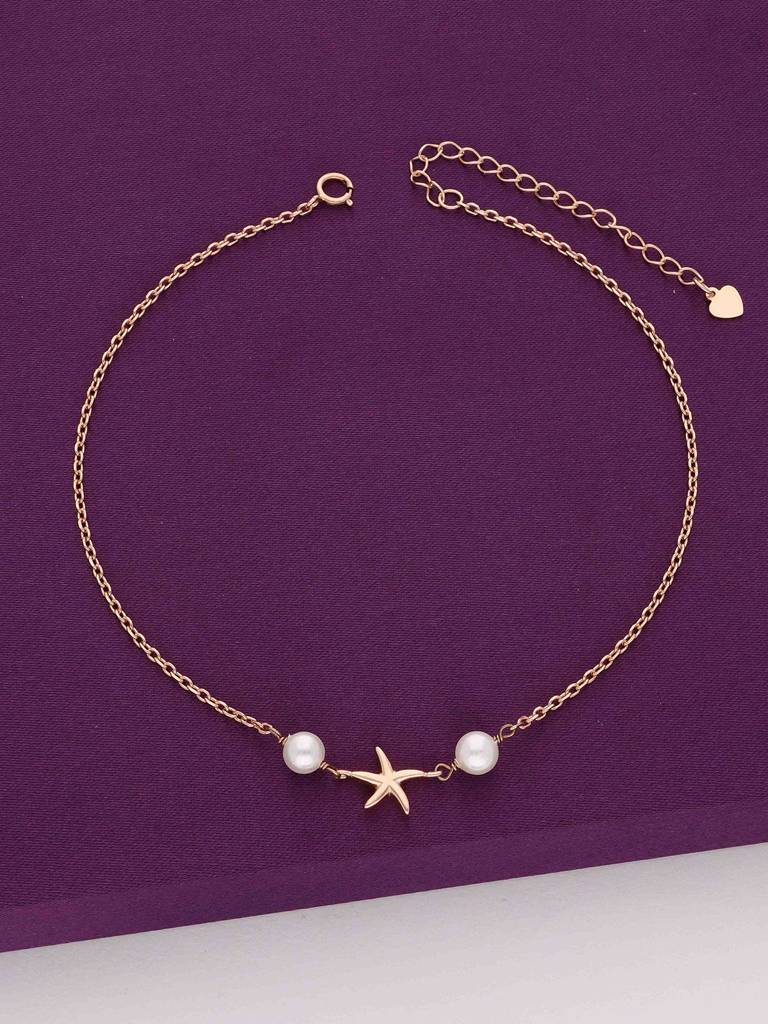 Sterling Silver Rose Gold Pearly Delight Anklet : AKTH17-RG-NA
