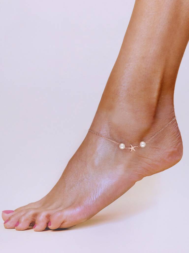 Sterling Silver Rose Gold Pearly Delight Anklet : AKTH17-RG-NA